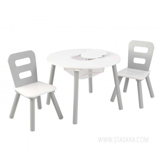 Round Storage Table & 2 Chair Set - Gray & White Round Storage Table & 2 Chair Set - Gray & White
